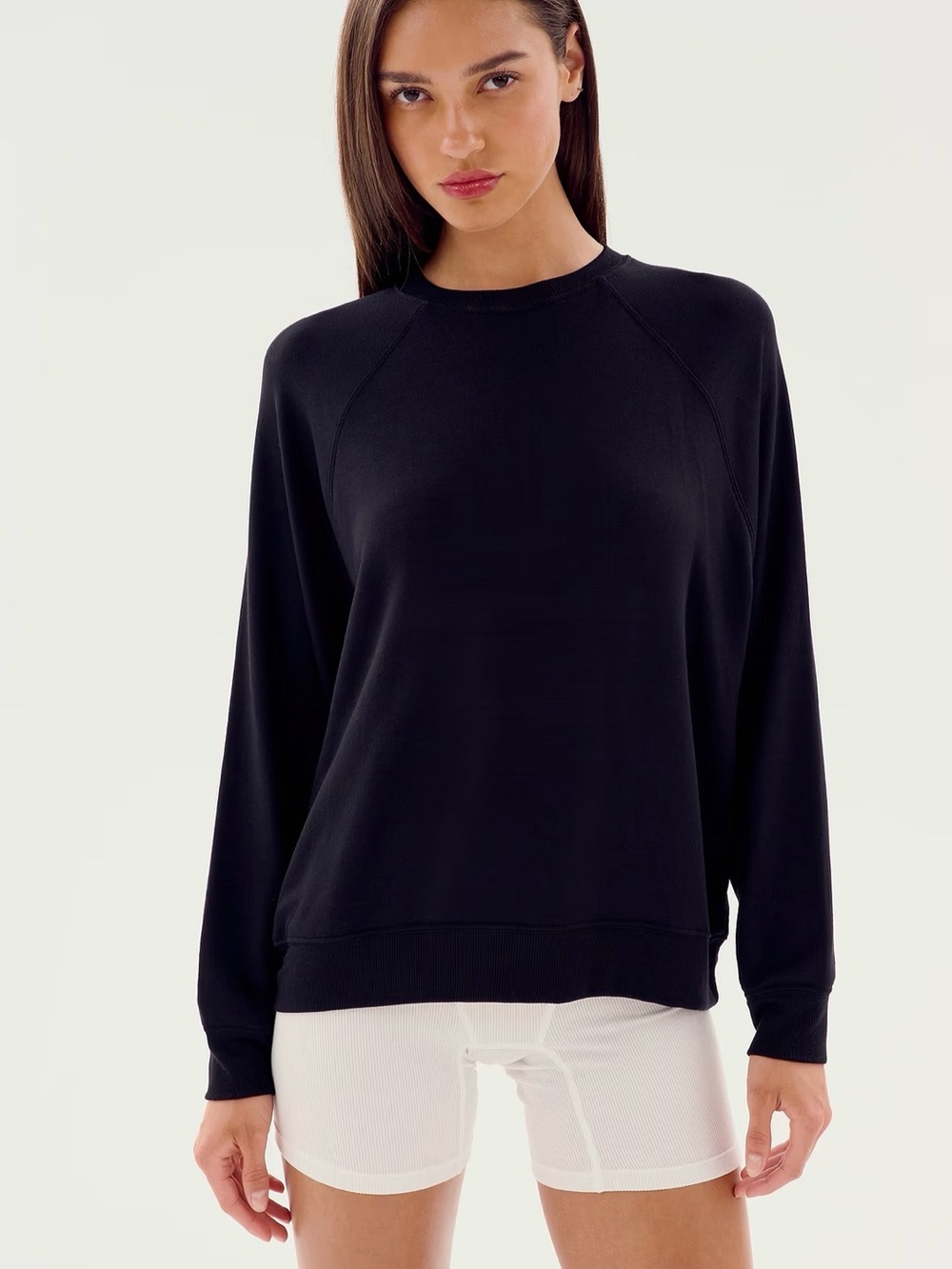 Splits59 Andie Oversized Fleece Black Long-Sleeve Crewneck Sweatshirt